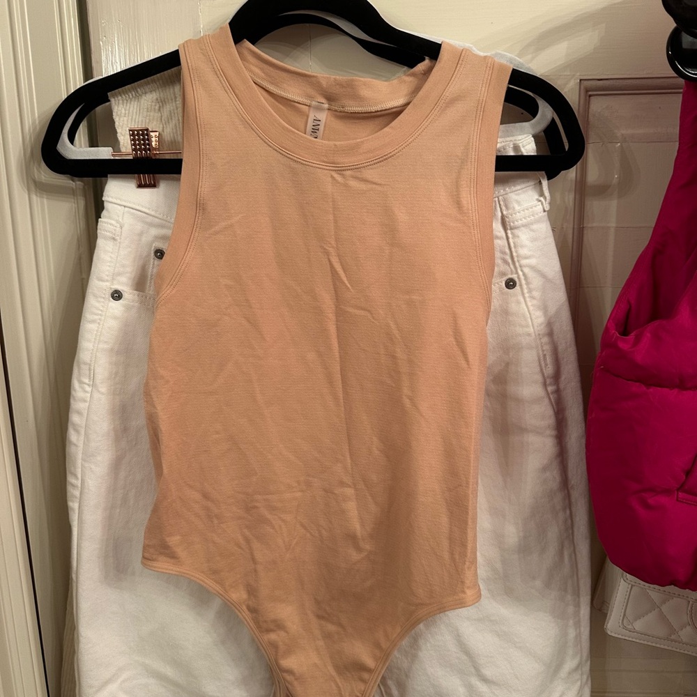 Tan Bodysuit Top with Rounded Neckline